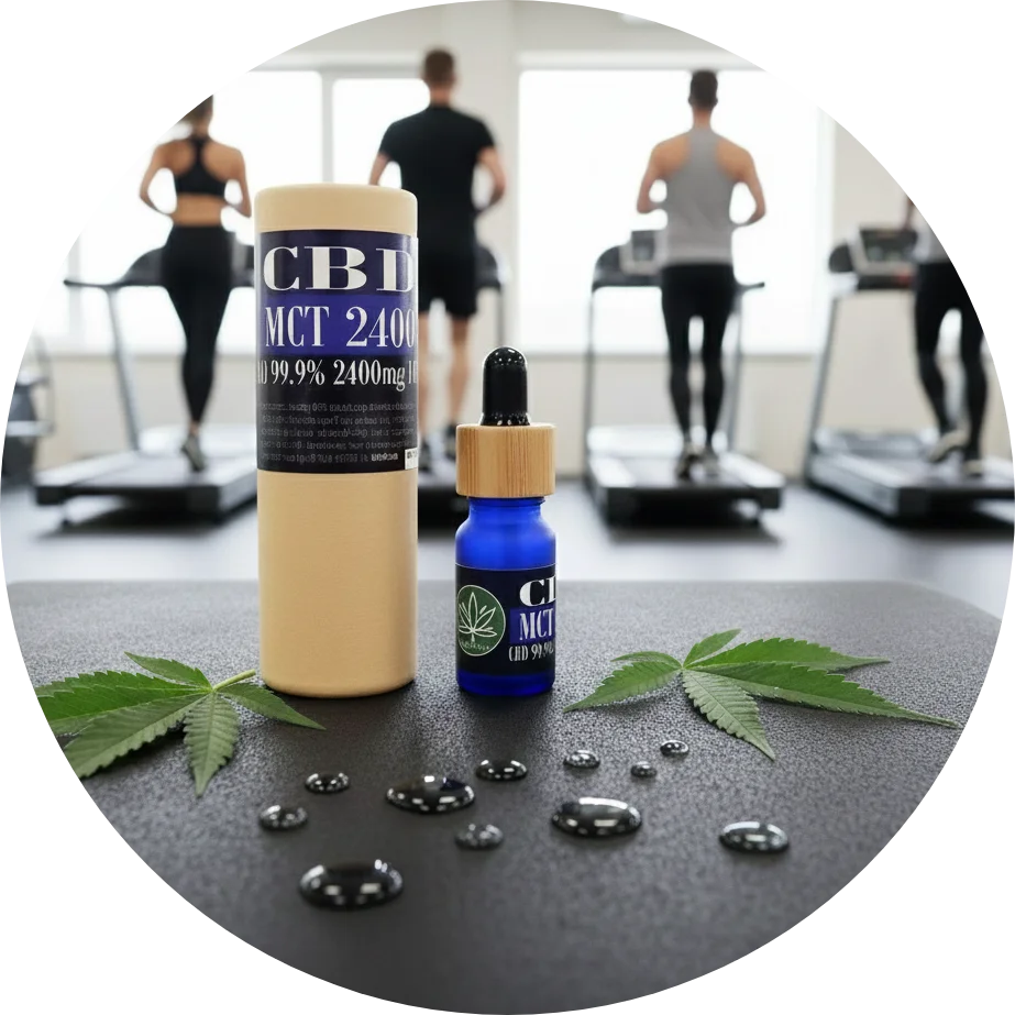 CBDITALY CBD MCT eļļa 24% 2400mg bez THC Sportline zilais stikla flakons ar kraft iepakojumu sporta zālē