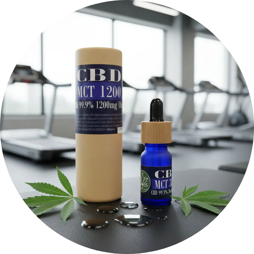 CBDITALY CBD MCT eļļa 12% 1200mg bez THC Sportline zilais stikla flakons ar kraft iepakojumu sporta zālē