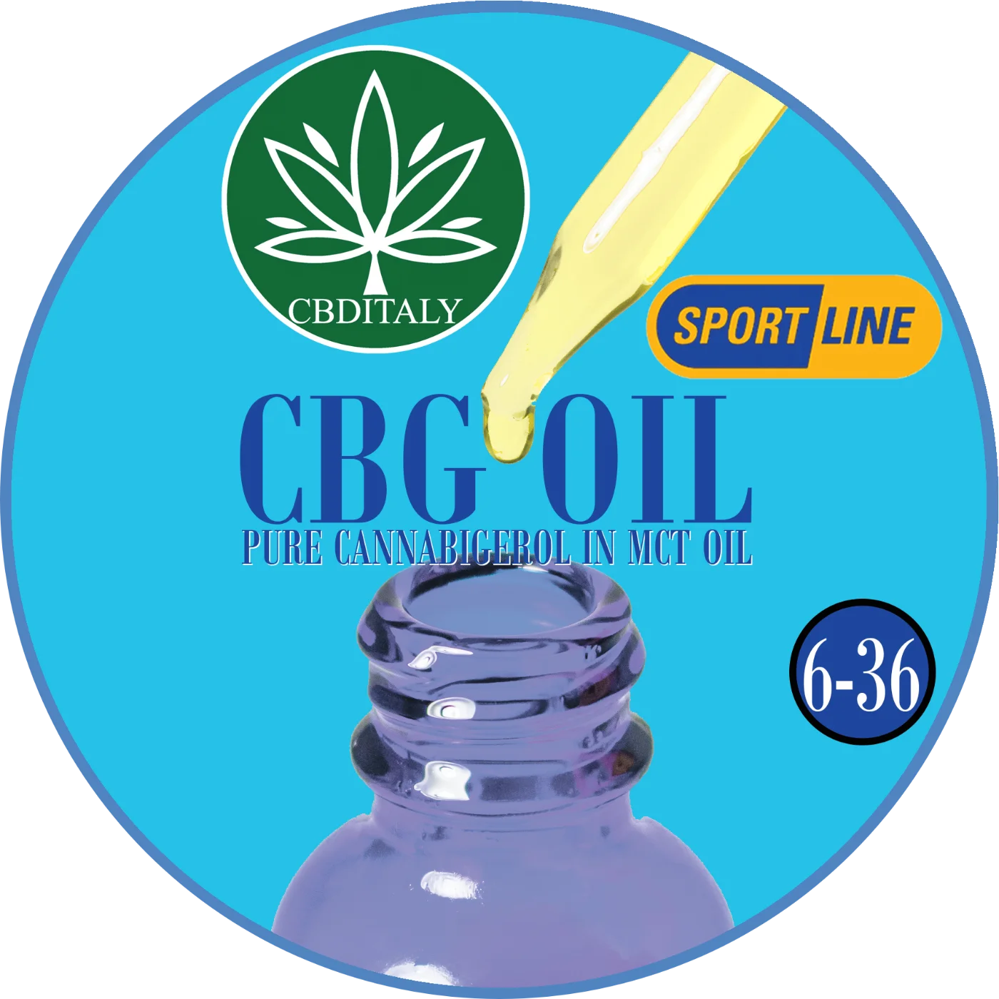 CBDITALY CBG Oil Sportline tīrs kannabigerols MCT eļļā, zilais stikla flakons ar pipeti, koncentrācija 6-36