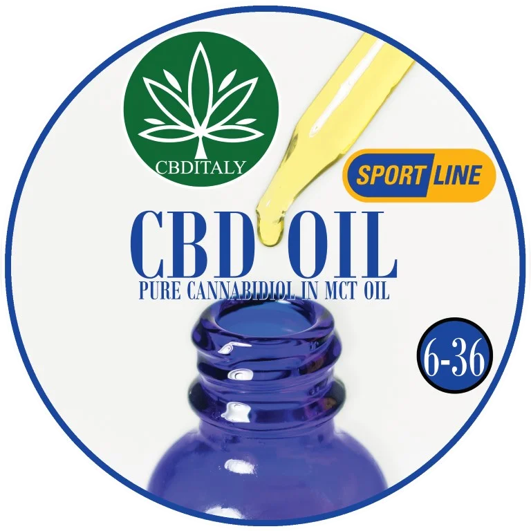 CBDITALY CBD 6-36% MCT ella bez THC SPORTLINE kanepju labsajutas produkta flakona skats