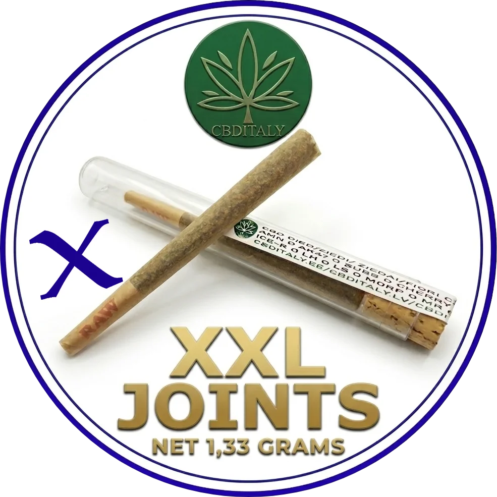 CBDITALY XXL Joints 2 iepakojums iepriekš saritinātas kaņepju wellness cigaretes stikla caurulītē, neto svars 2 x 1,33g